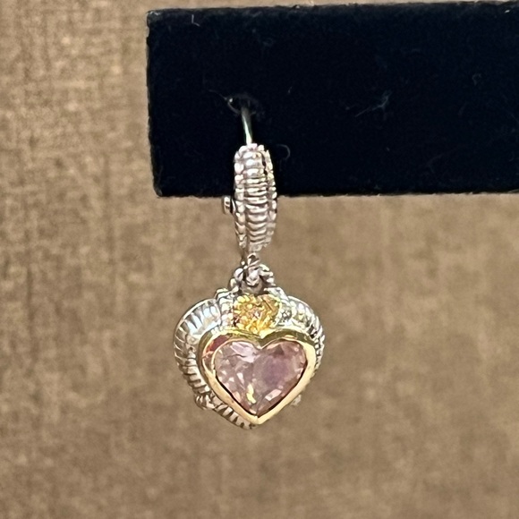 Judith Ripka JR TWO Collection *SINGLE EARRING* Sterling Gold Pink Quartz Heart - Picture 2 of 9